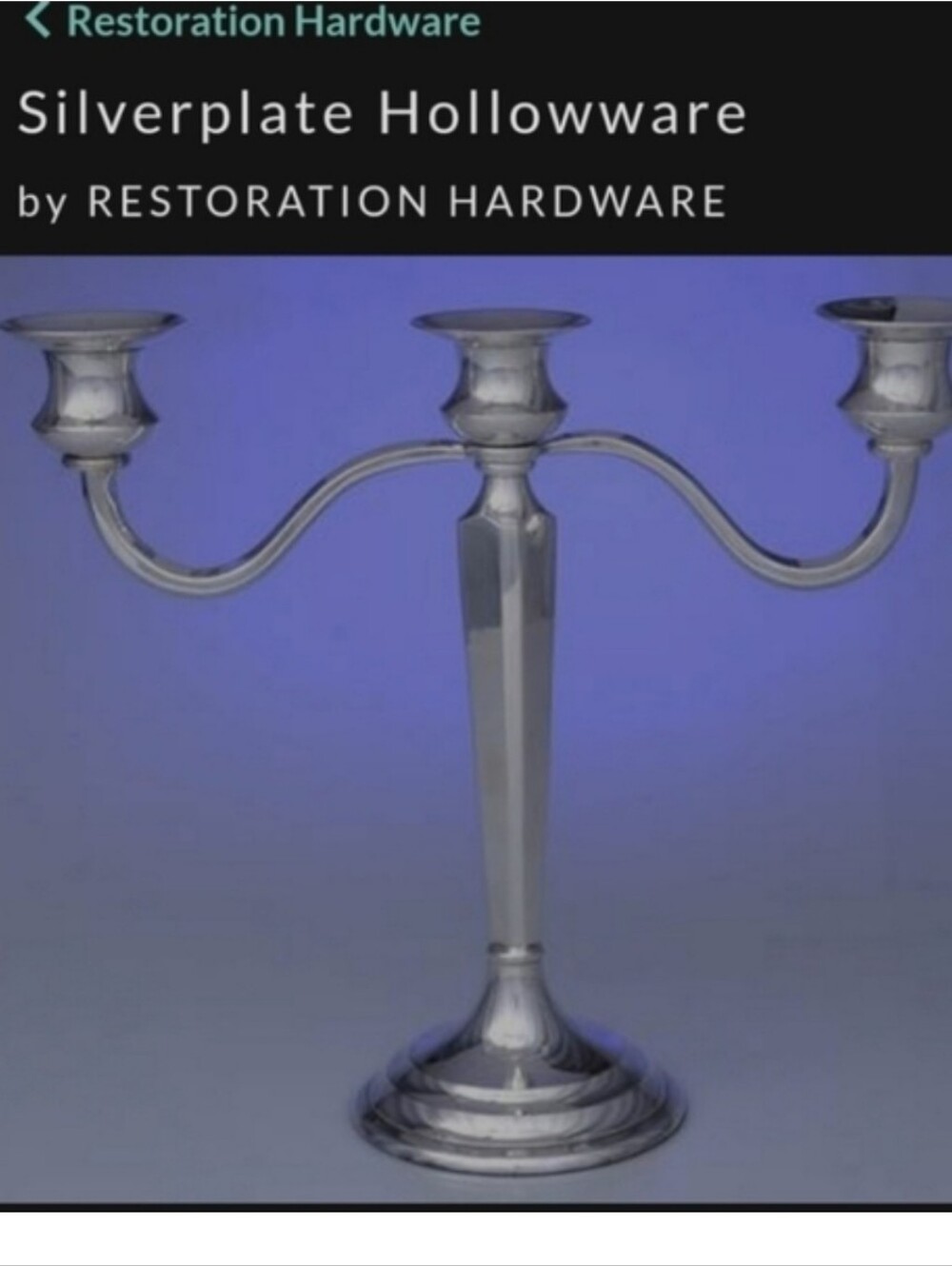 RH Restoration Hardware Silver 3 Candle Candlebra Heavy - Picture 1 of 5